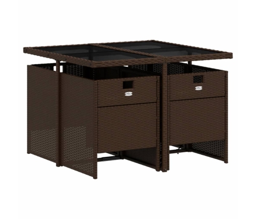 Set comedor de jardín 5 piezas y cojines ratán sintético marrón
