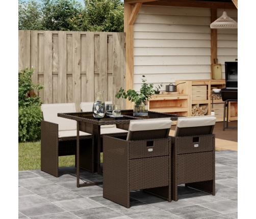 Set comedor de jardín 5 piezas y cojines ratán sintético marrón