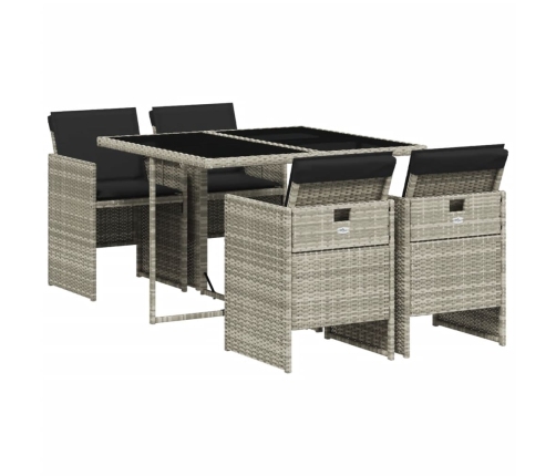 Set comedor de jardín 5 pzas cojines ratán sintético gris claro