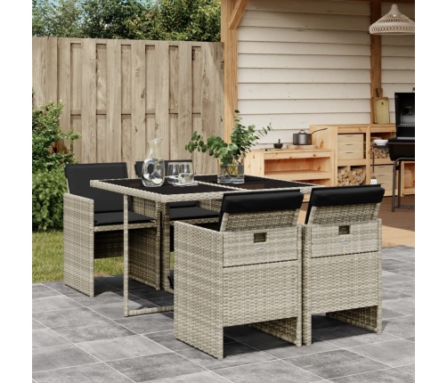 Set comedor de jardín 5 pzas cojines ratán sintético gris claro