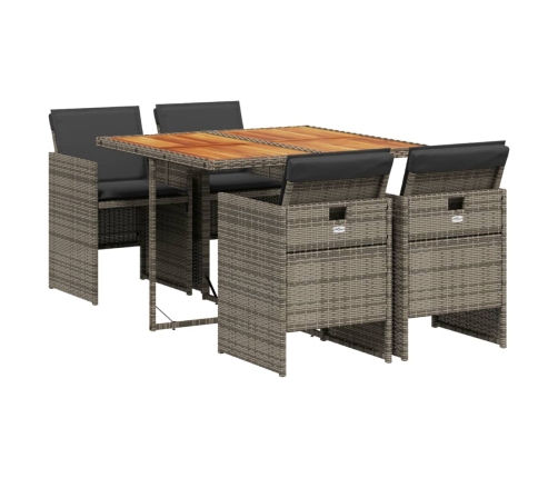 Set comedor de jardín 5 piezas con cojines ratán sintético gris