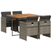 Set comedor de jardín 5 piezas con cojines ratán sintético gris
