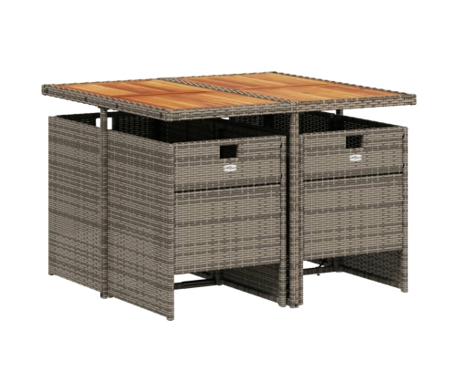 Set comedor de jardín 5 piezas con cojines ratán sintético gris