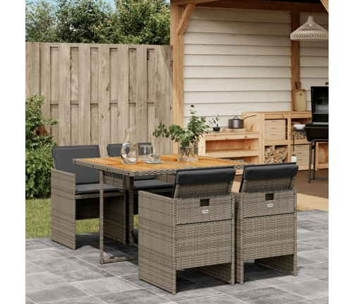 Set comedor de jardín 5 piezas con cojines ratán sintético gris