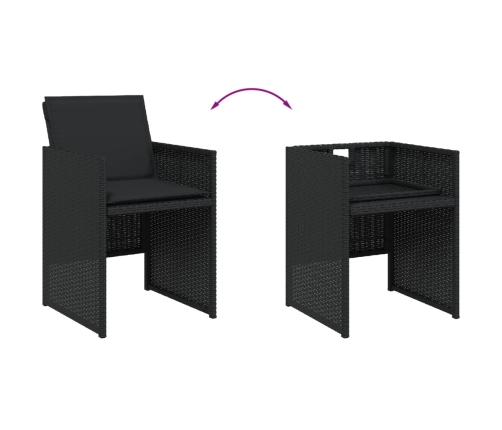 Set de comedor de jardín 7 pzas y cojines ratán sintético negro