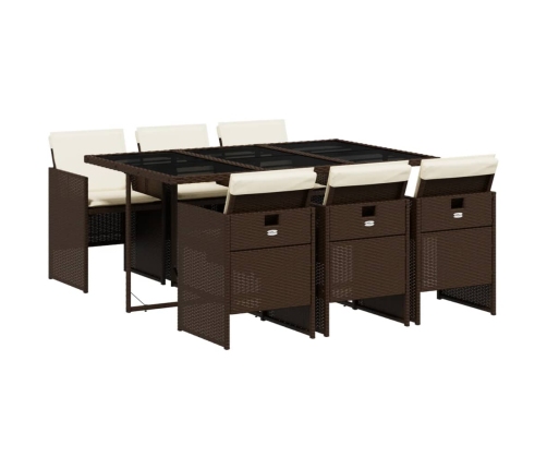 Set comedor de jardín 7 pzas con cojines ratán sintético marrón