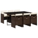 Set comedor de jardín 7 pzas con cojines ratán sintético marrón