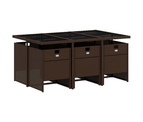 Set comedor de jardín 7 pzas con cojines ratán sintético marrón