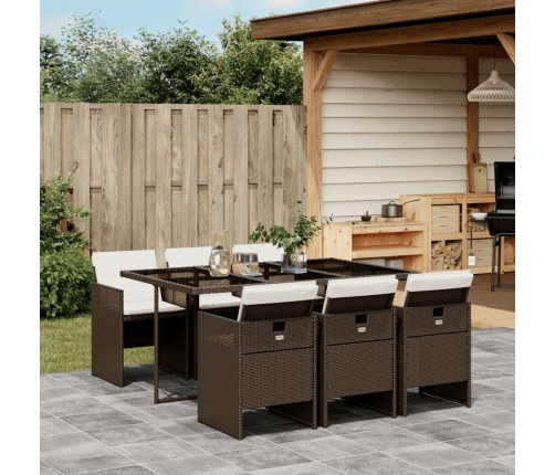 Set comedor de jardín 7 pzas con cojines ratán sintético marrón