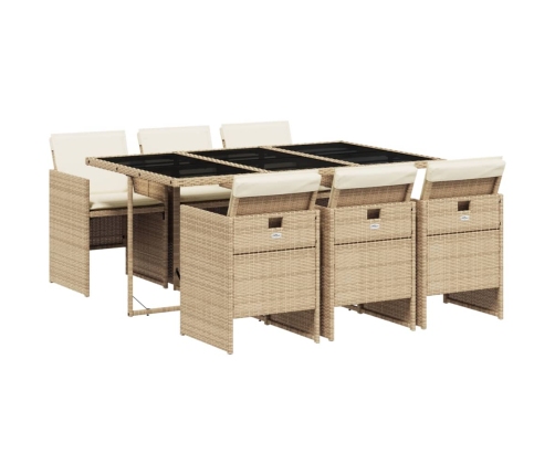 Set comedor de jardín 7 pzas con cojines ratán sintético beige