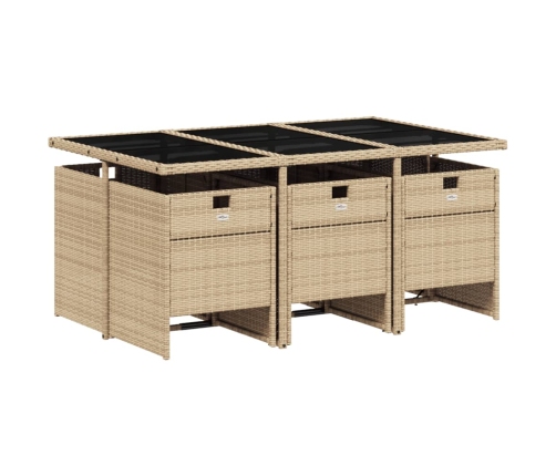 Set comedor de jardín 7 pzas con cojines ratán sintético beige