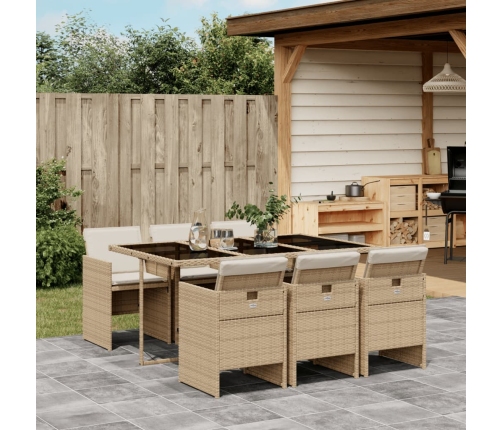 Set comedor de jardín 7 pzas con cojines ratán sintético beige