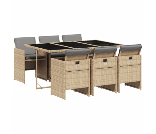Set comedor de jardín 7 pzas con cojines ratán sintético beige