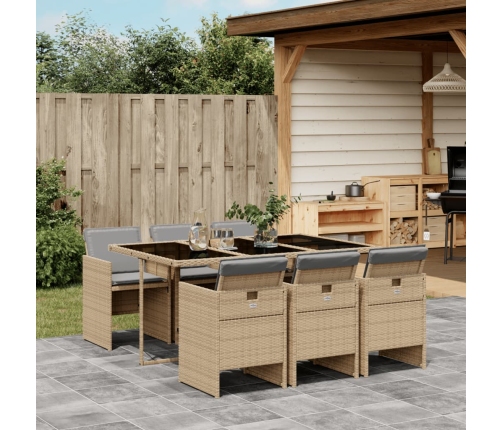 Set comedor de jardín 7 pzas con cojines ratán sintético beige