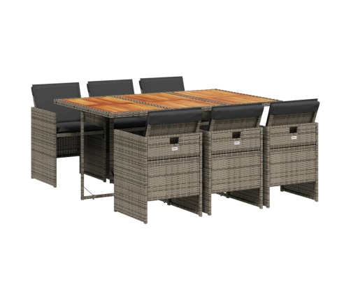 Set comedor jardín 7 pzas y cojines ratán sintético gris