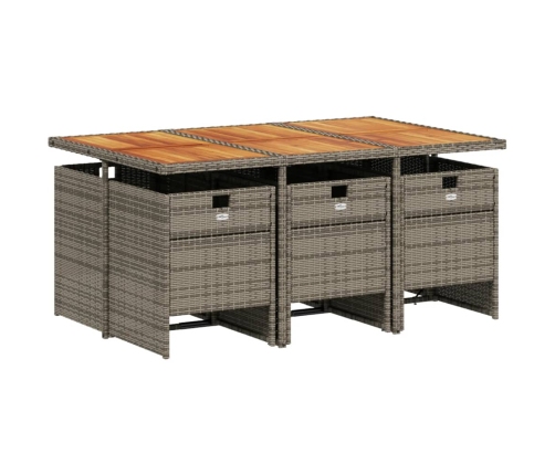 Set comedor jardín 7 pzas y cojines ratán sintético gris
