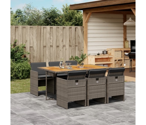 Set comedor jardín 7 pzas y cojines ratán sintético gris