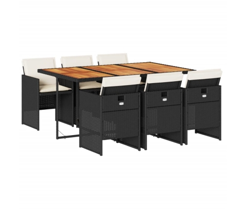 Set de comedor de jardín 7 pzas y cojines ratán sintético negro