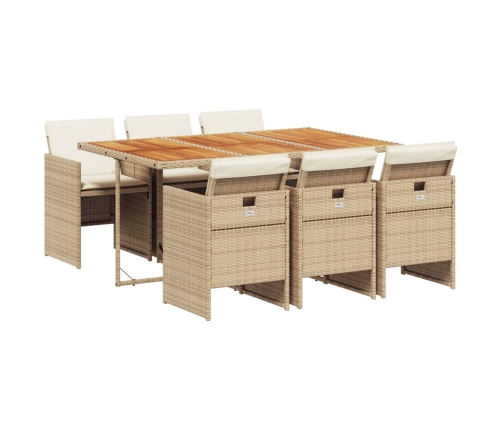 Set comedor de jardín 7 pzas con cojines ratán sintético beige