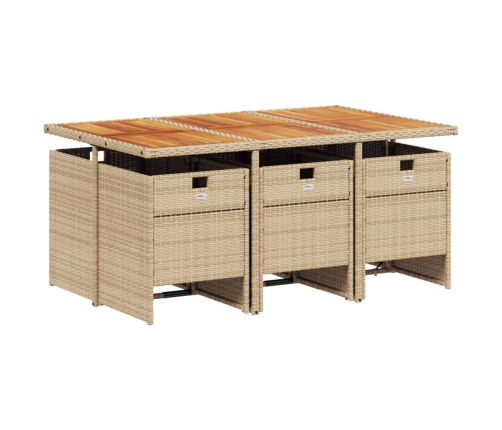 Set comedor de jardín 7 pzas con cojines ratán sintético beige