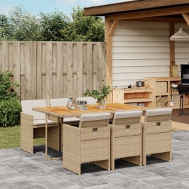Set comedor de jardín 7 pzas con cojines ratán sintético beige
