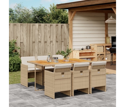 Set comedor de jardín 7 pzas con cojines ratán sintético beige