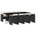 Set de comedor de jardín 9 pzas y cojines ratán sintético negro