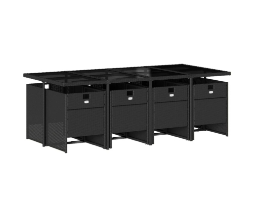 Set de comedor de jardín 9 pzas y cojines ratán sintético negro