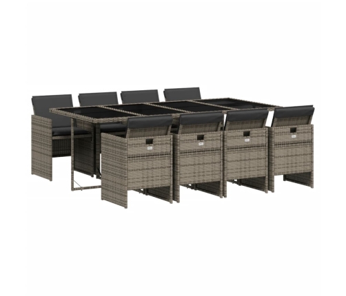 Set comedor jardín 9 pzas y cojines ratán sintético gris