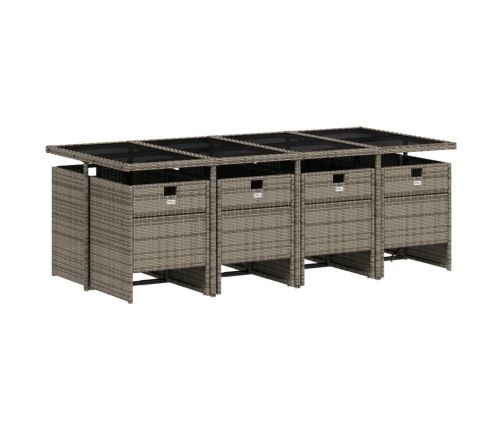 Set comedor jardín 9 pzas y cojines ratán sintético gris