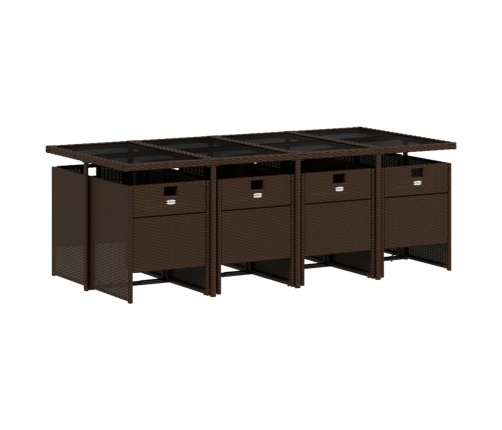 Set comedor para jardín 9 pzas y cojines ratán sintético marrón