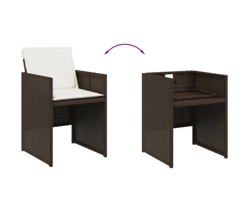 Set comedor para jardín 9 pzas y cojines ratán sintético marrón