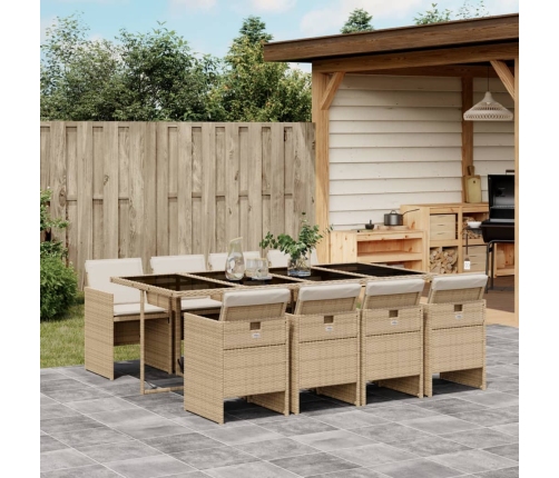 Set comedor de jardín 9 pzas con cojines ratán sintético beige