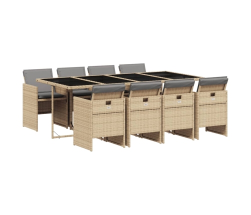 Set comedor de jardín 9 pzas con cojines ratán sintético beige