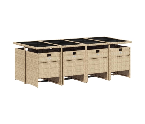 Set comedor de jardín 9 pzas con cojines ratán sintético beige