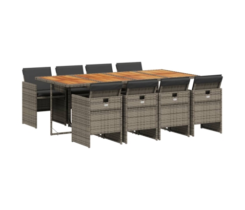 Set comedor jardín 9 pzas y cojines ratán sintético gris