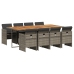 Set comedor jardín 9 pzas y cojines ratán sintético gris