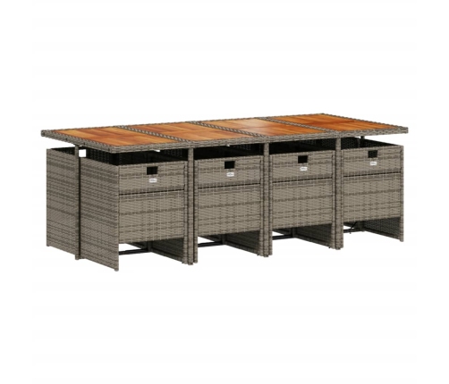 Set comedor jardín 9 pzas y cojines ratán sintético gris