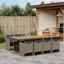 Set comedor jardín 9 pzas y cojines ratán sintético gris