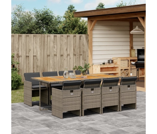 Set comedor jardín 9 pzas y cojines ratán sintético gris