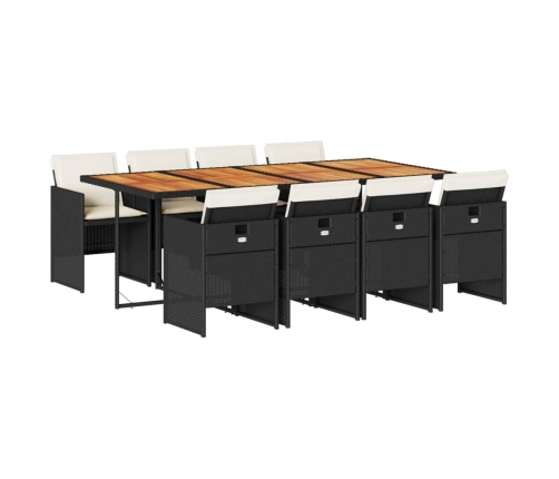 Set de comedor de jardín 9 pzas y cojines ratán sintético negro