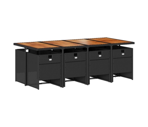 Set de comedor de jardín 9 pzas y cojines ratán sintético negro