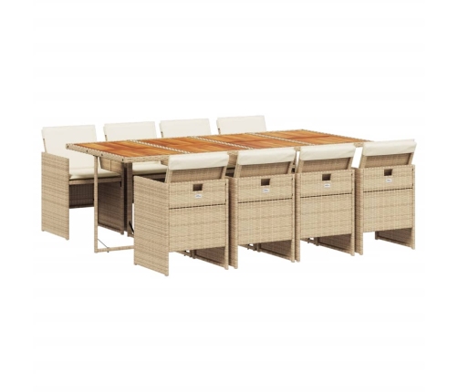 Set comedor de jardín 9 pzas con cojines ratán sintético beige