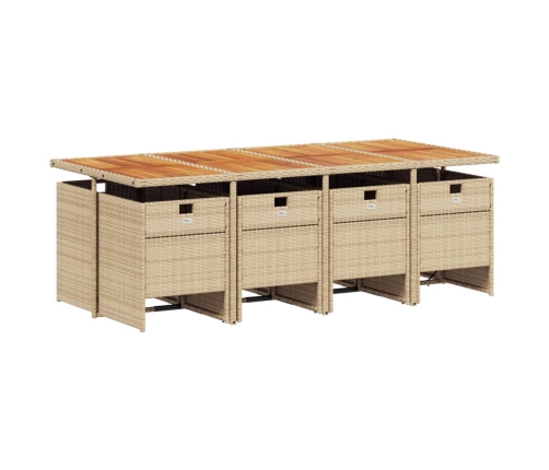 Set comedor de jardín 9 pzas con cojines ratán sintético beige