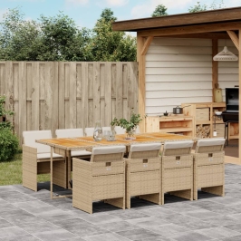 Set comedor de jardín 9 pzas con cojines ratán sintético beige