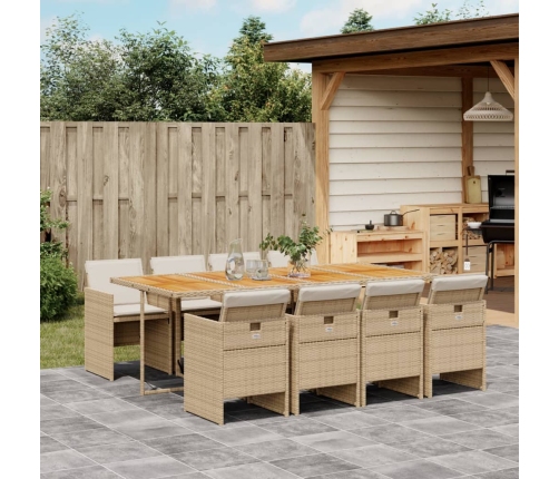 Set comedor de jardín 9 pzas con cojines ratán sintético beige