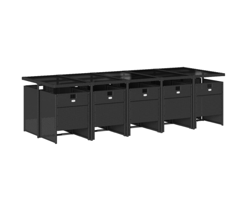 Set de comedor jardín 11 pzas con cojines ratán sintético negro
