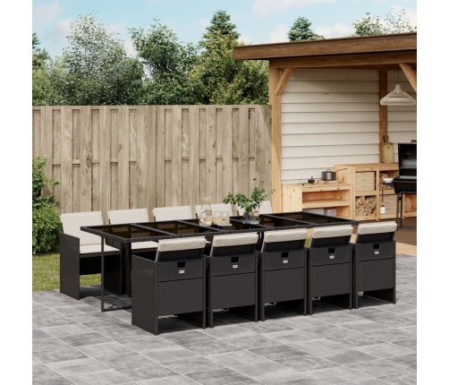 Set de comedor jardín 11 pzas con cojines ratán sintético negro