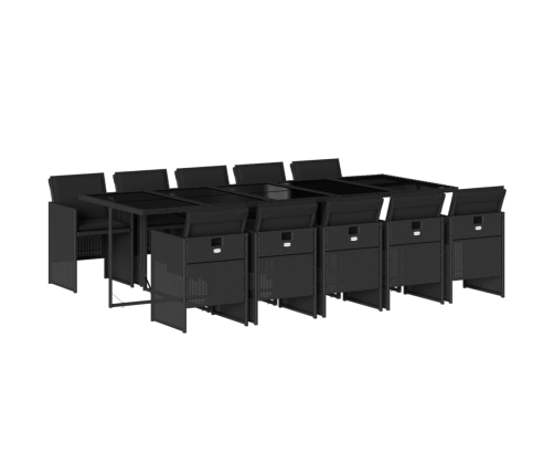 Set de comedor jardín 11 pzas con cojines ratán sintético negro