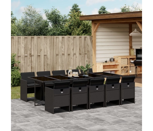 Set de comedor jardín 11 pzas con cojines ratán sintético negro
